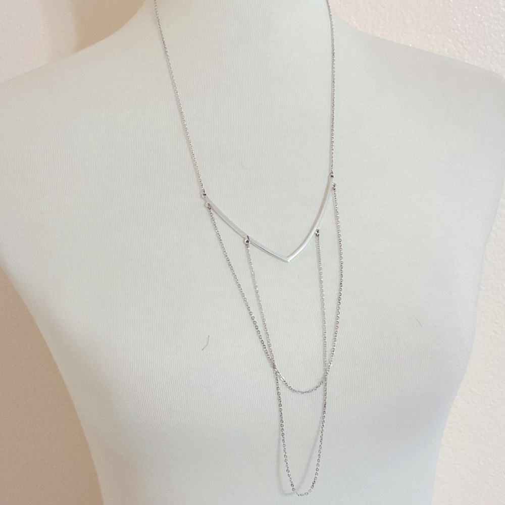 Multi Strand Chain Silvertone Necklace
